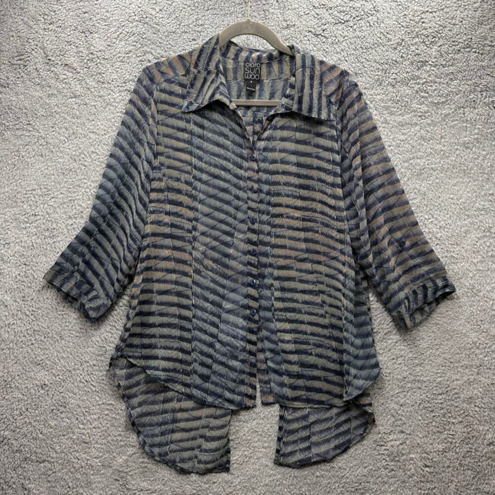 Clara Sun Woo Women's Medium‎ Blouse Sheer Long Sleeves Flowy Casual